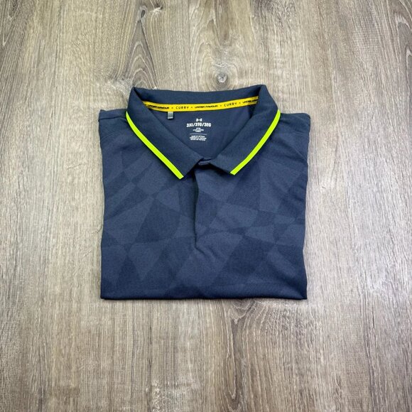 Under Armour Curry Souvenir Mens Blue Performance Jacquard Polo Shirt Size 3XL - Picture 1 of 9